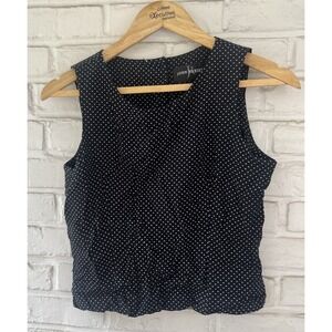 Vintage John Roberts Button Black White Polka Dot Top‎ Size Petite Small